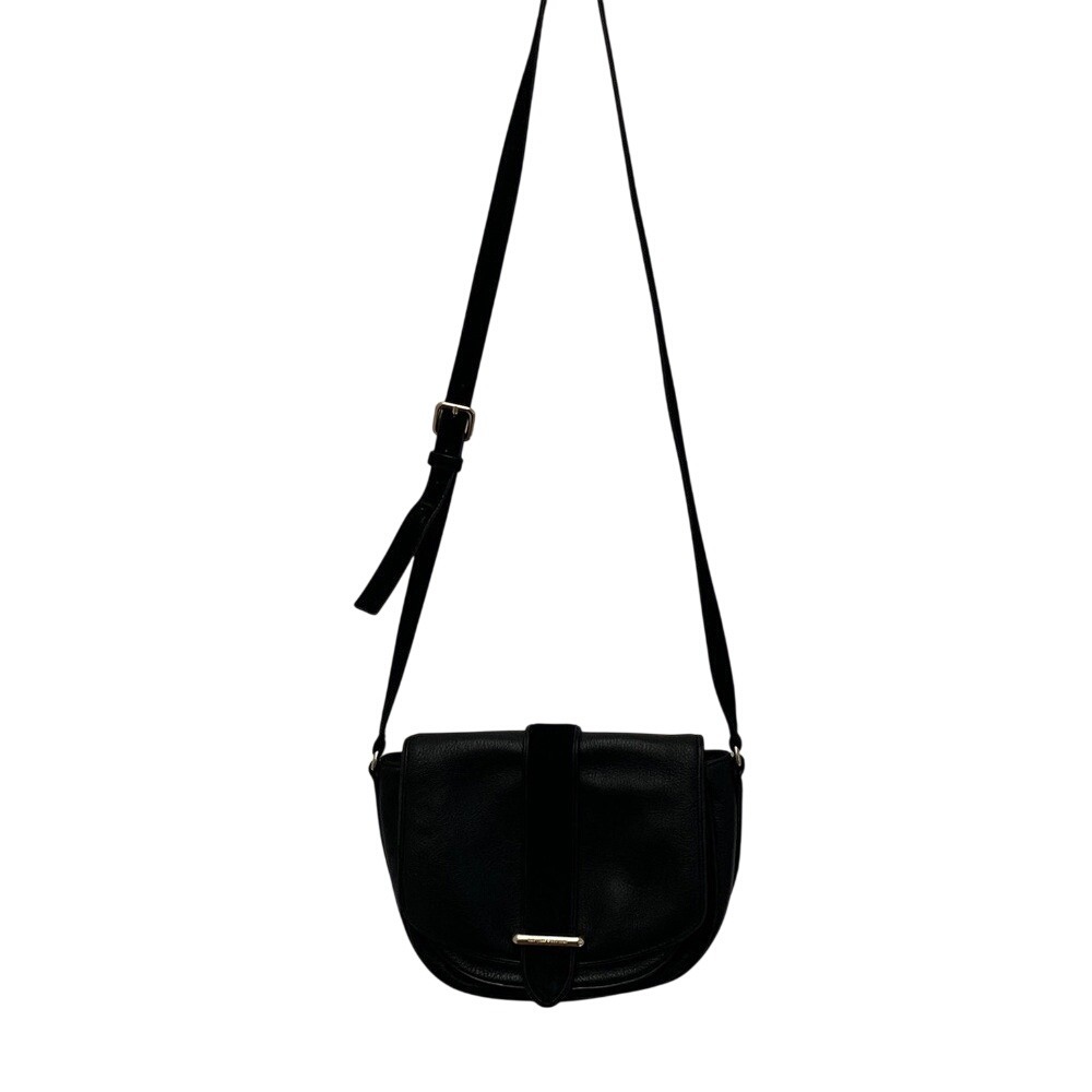 Kate Spade New York Black Pebbled Leather Suede Stripe Crossbody Saddle Bag Gold